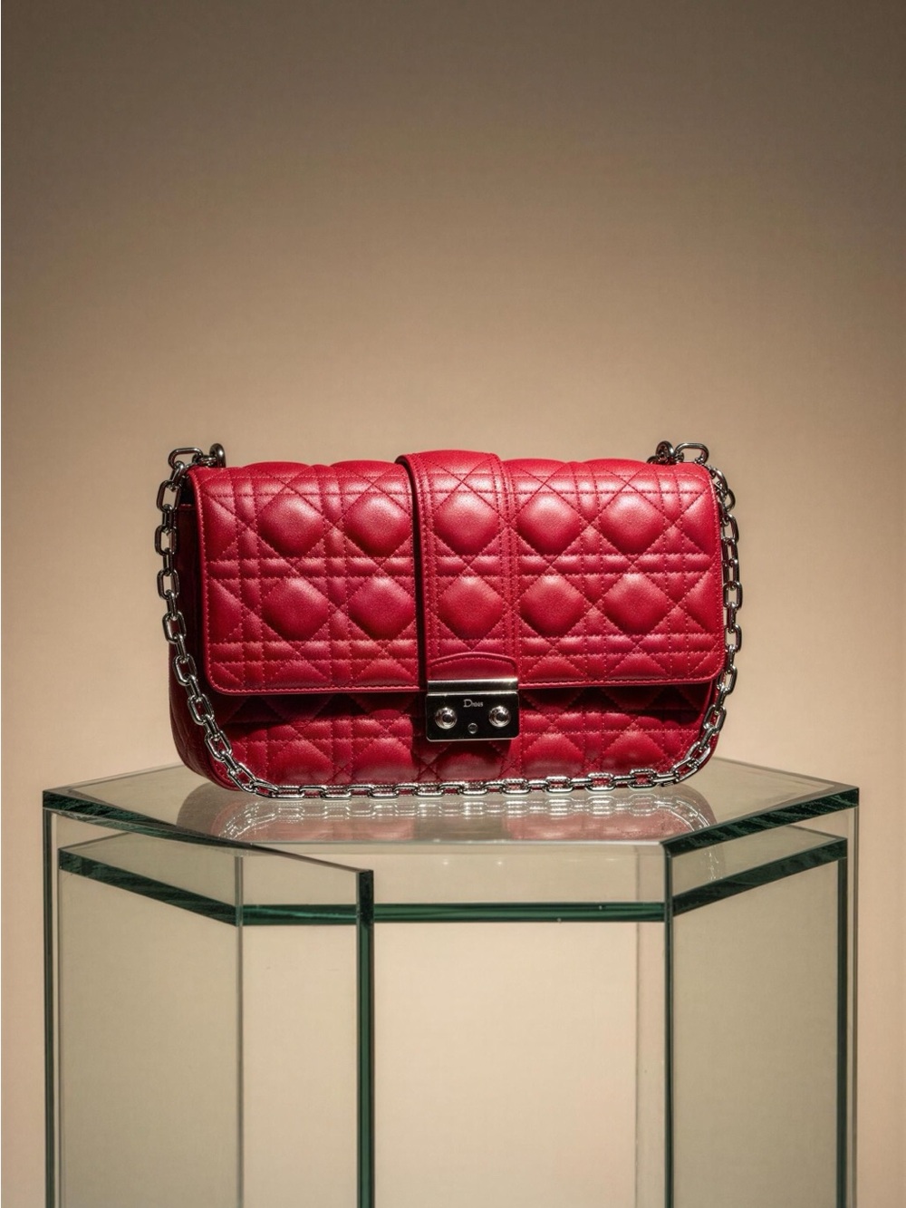 Dior Cannage Red Quilted Leather Shoulder Bag